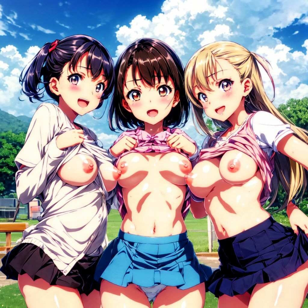 サンプル画像2:おっぱい見せてくれるのが当たり前の露出美少女ハーレムAIイラスト※アニメ(AIイラスト冒険者) [d_276352]