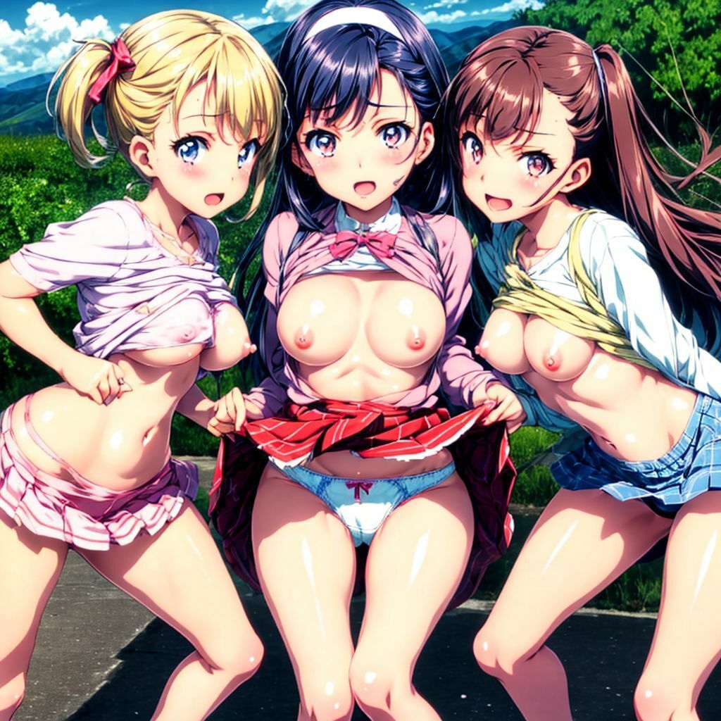 サンプル画像4:おっぱい見せてくれるのが当たり前の露出美少女ハーレムAIイラスト※アニメ(AIイラスト冒険者) [d_276352]