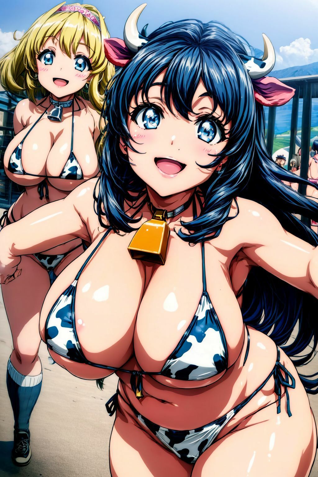牛柄ビキニの水着美少女AIイラスト集※アニメ