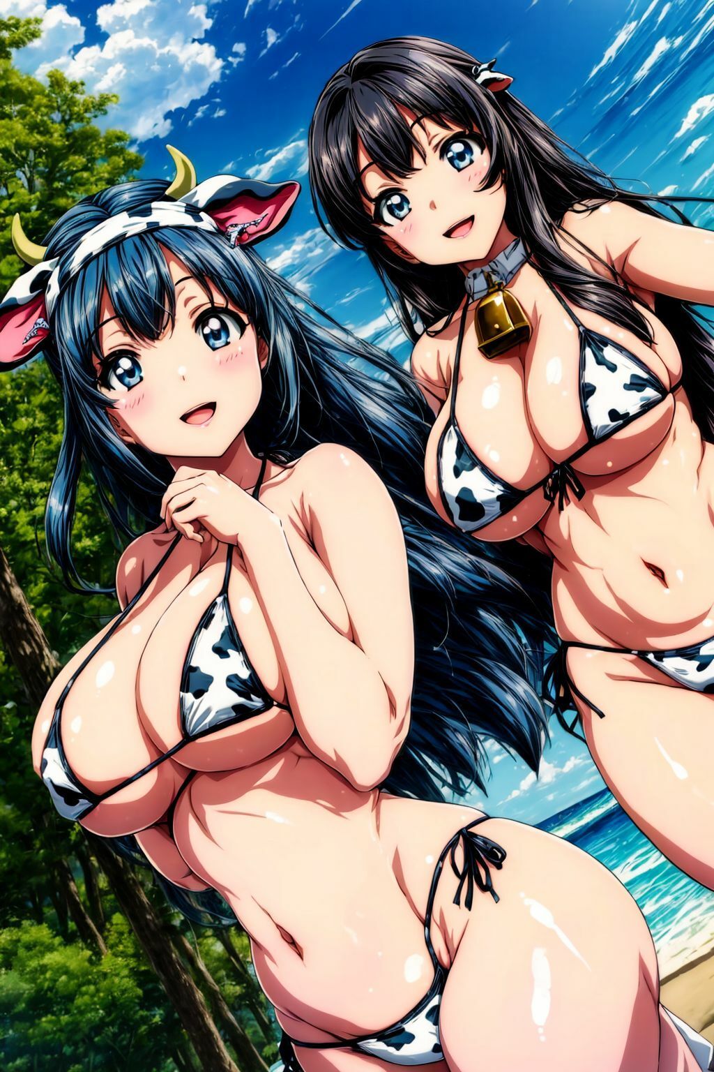 牛柄ビキニの水着美少女AIイラスト集※アニメ