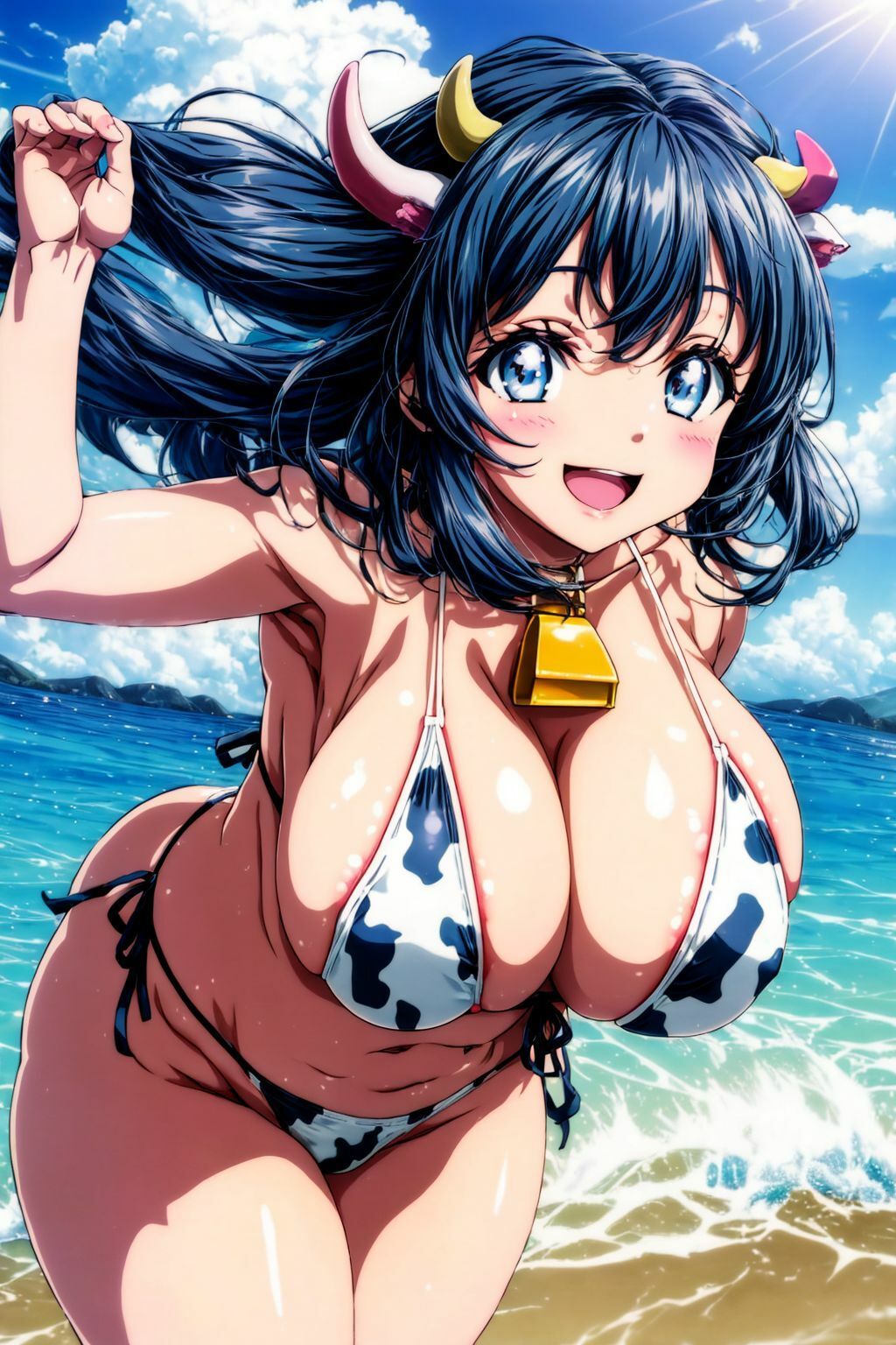牛柄ビキニの水着美少女AIイラスト集※アニメ