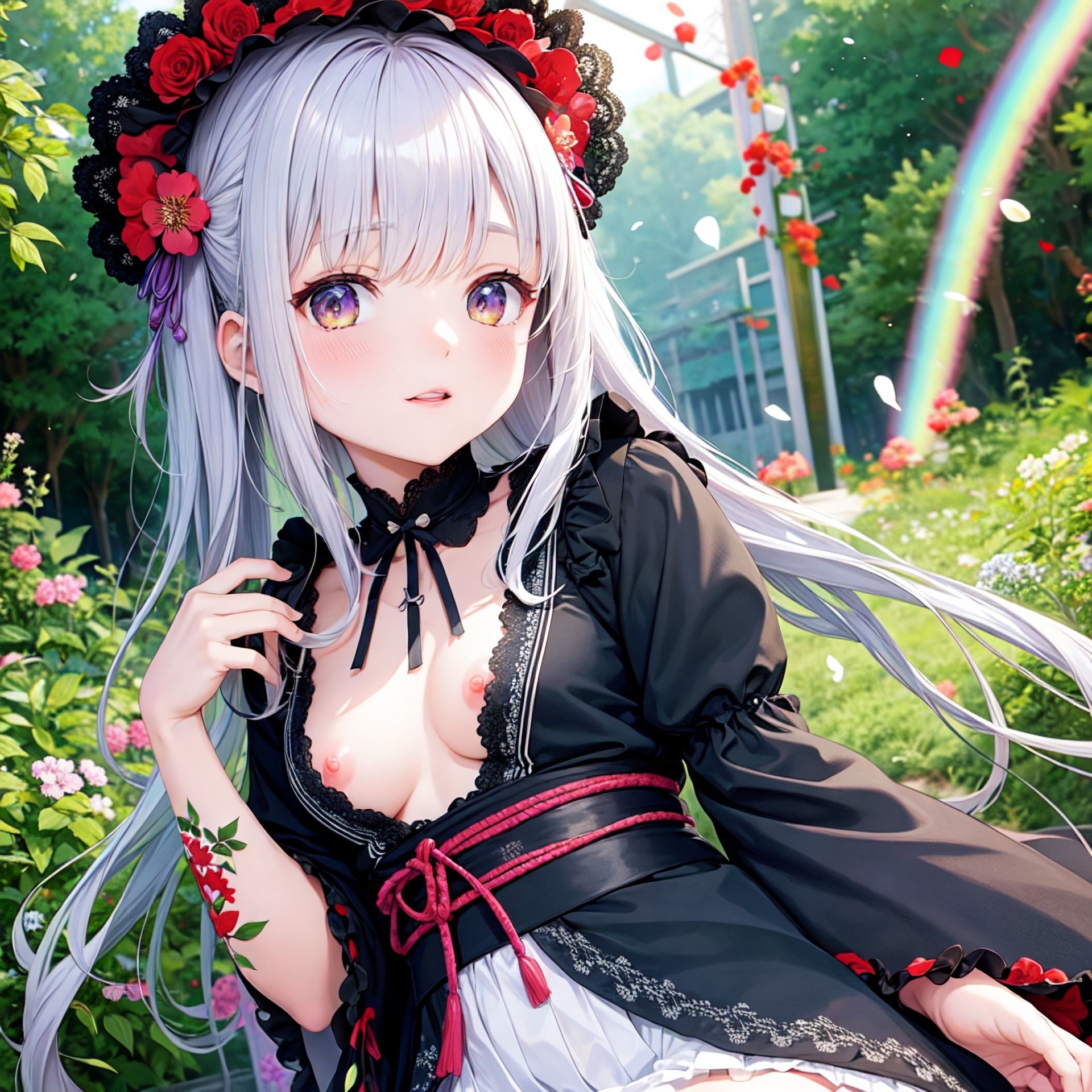 サンプル画像4:【AI作品】和風ゴスロリっ娘(緑のおっさん) [d_278431]