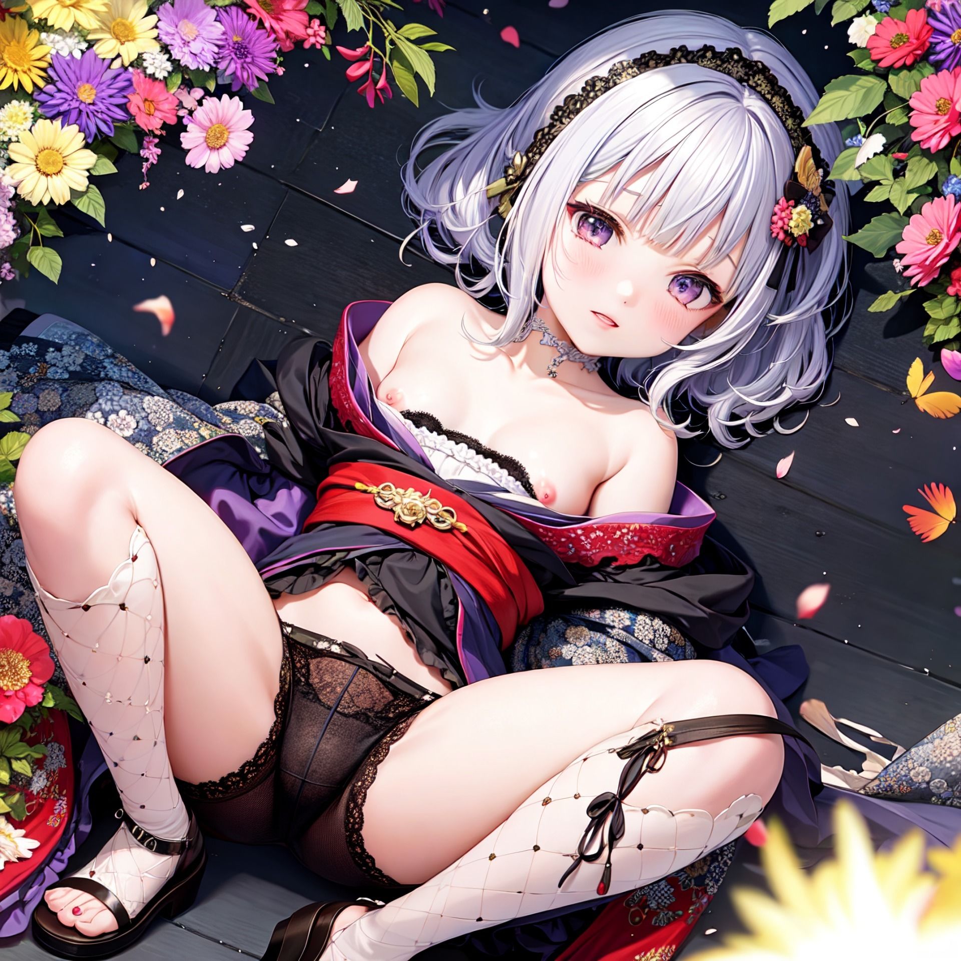 サンプル画像5:【AI作品】和風ゴスロリっ娘(緑のおっさん) [d_278431]