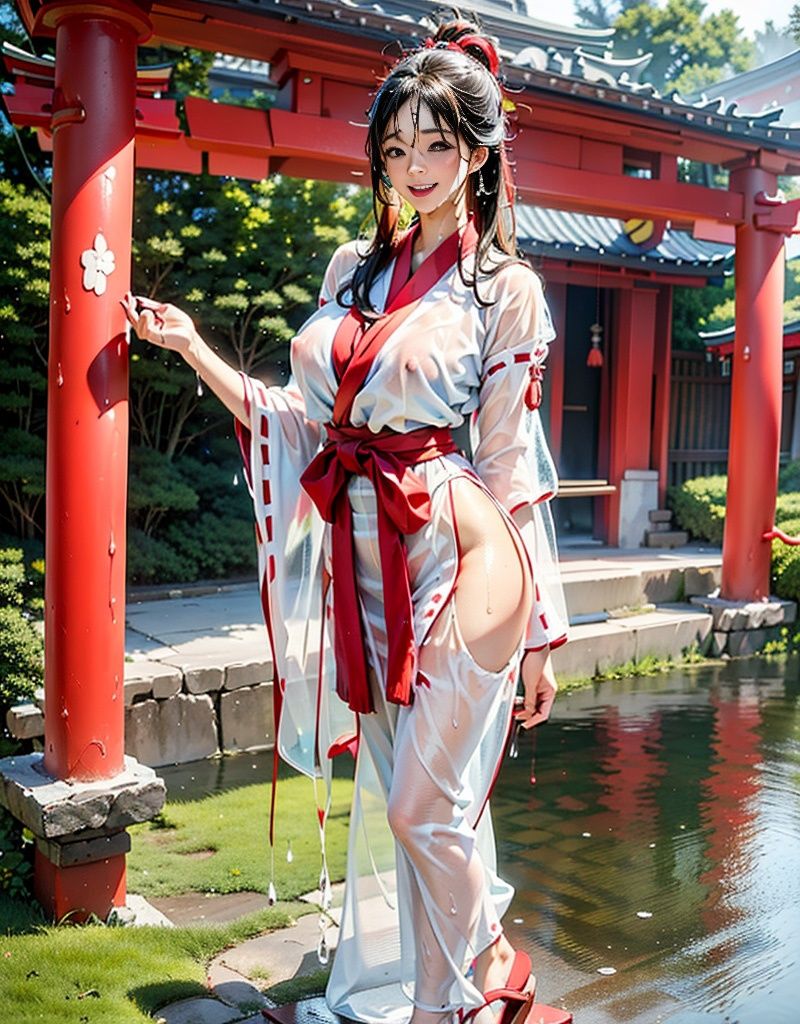 サンプル画像4:爆乳えっちな巫女さんと雨宿り(AIUEOEKAKI) [d_278460]