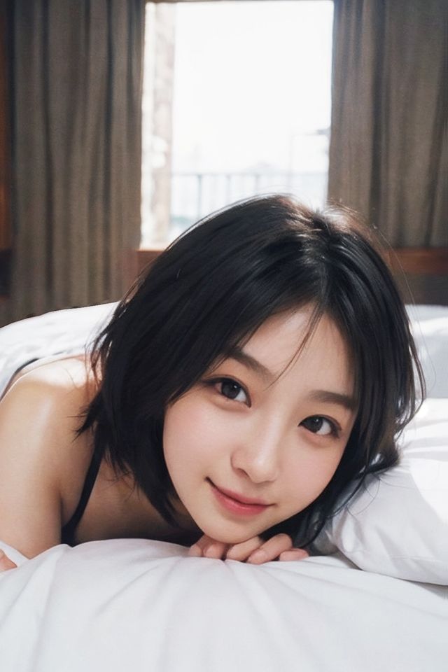 サンプル画像3:黒髪ショートの君と…(AI美少女・グラドル) [d_278794]