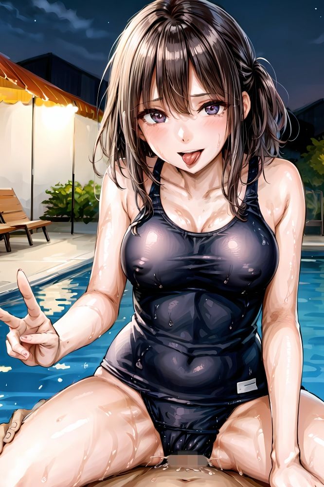 サンプル画像2:スク水巨乳J●と夜のプールでHなことをするAIイラスト集(Kanse) [d_282981]