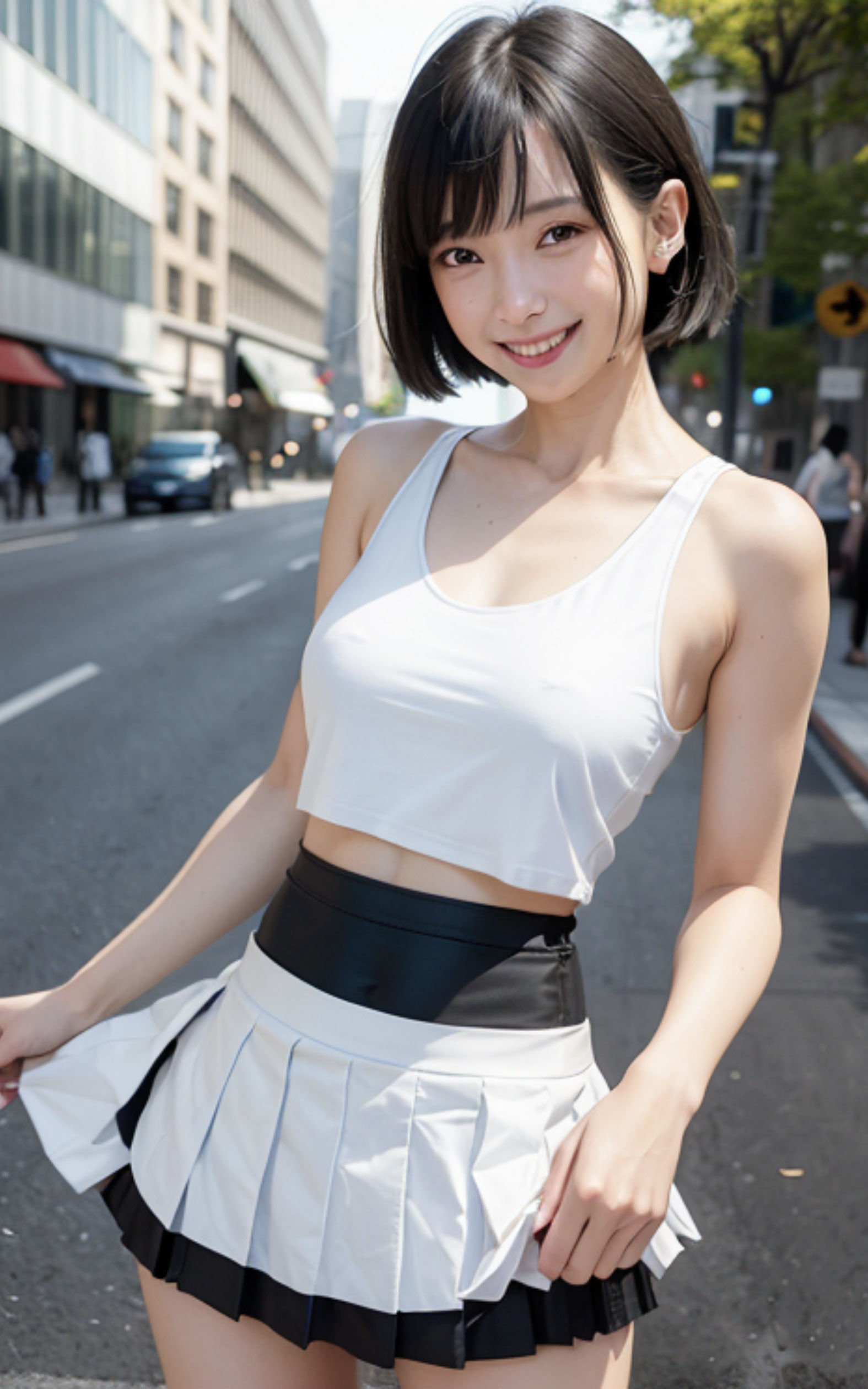 サンプル画像1:街中で出会った巨乳でノースリーブな美女の街角スナップ写真集【AI妄想グラビア写真集】(おなにマン) [d_283775]