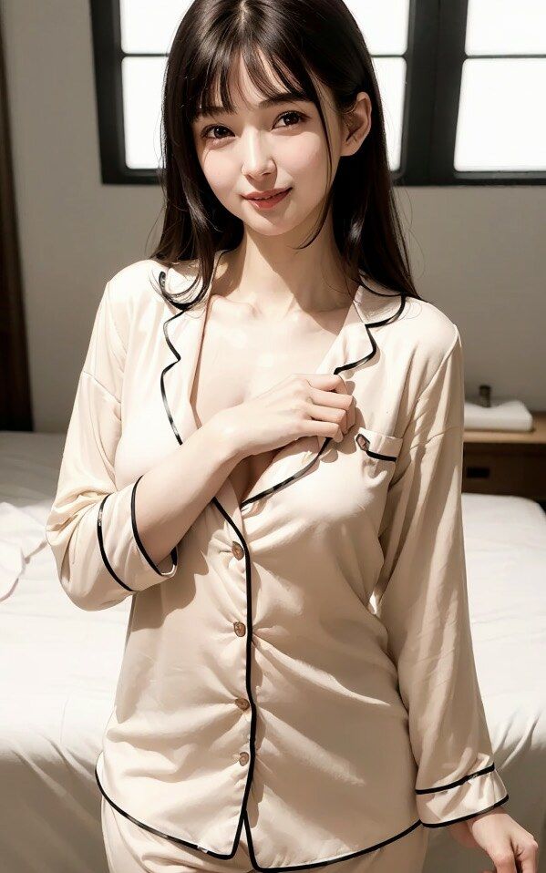 サンプル画像2:パジャマを徐々に脱がされちゃう巨乳美女のヌード写真集【AI妄想グラビア写真集】(おなにマン) [d_283880]