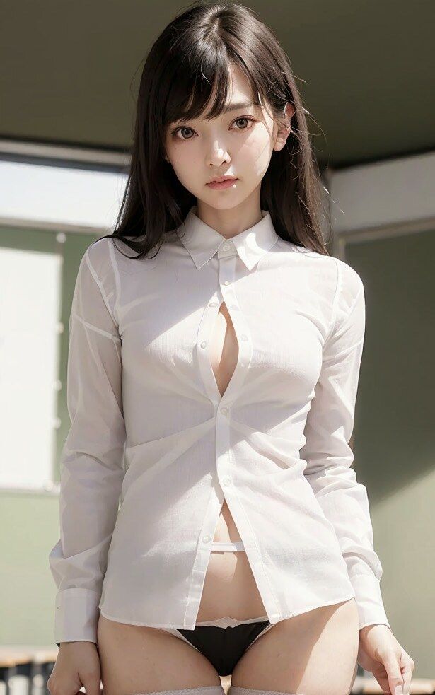 サンプル画像2:教室で徐々に脱がされていく制服美女のヌード写真集 その2【AI妄想写真集】(やなせ) [d_283885]