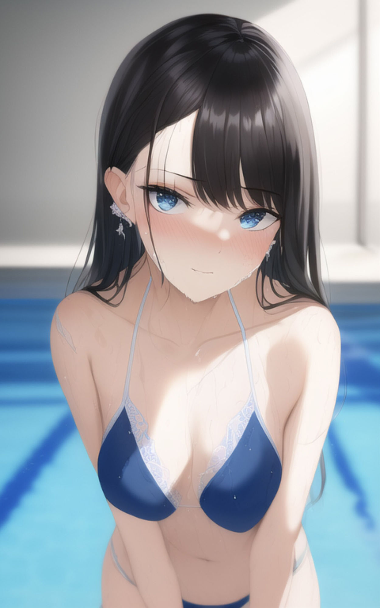 サンプル画像1:清楚で巨乳な美人女子校生とプールで遊んだ後に、ホテルで脱いでもらった。【AI妄想イラスト集】(おなにマン) [d_284736]