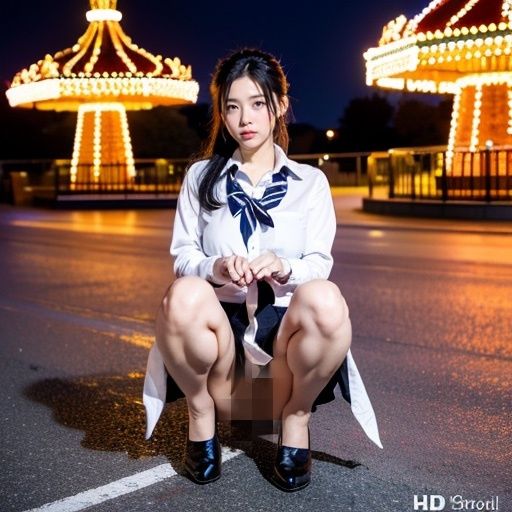 サンプル画像2:野外露出シリーズ2〜制服美女が夜の遊園地で露出！？〜(Pretty Sushi Girls) [d_287006]