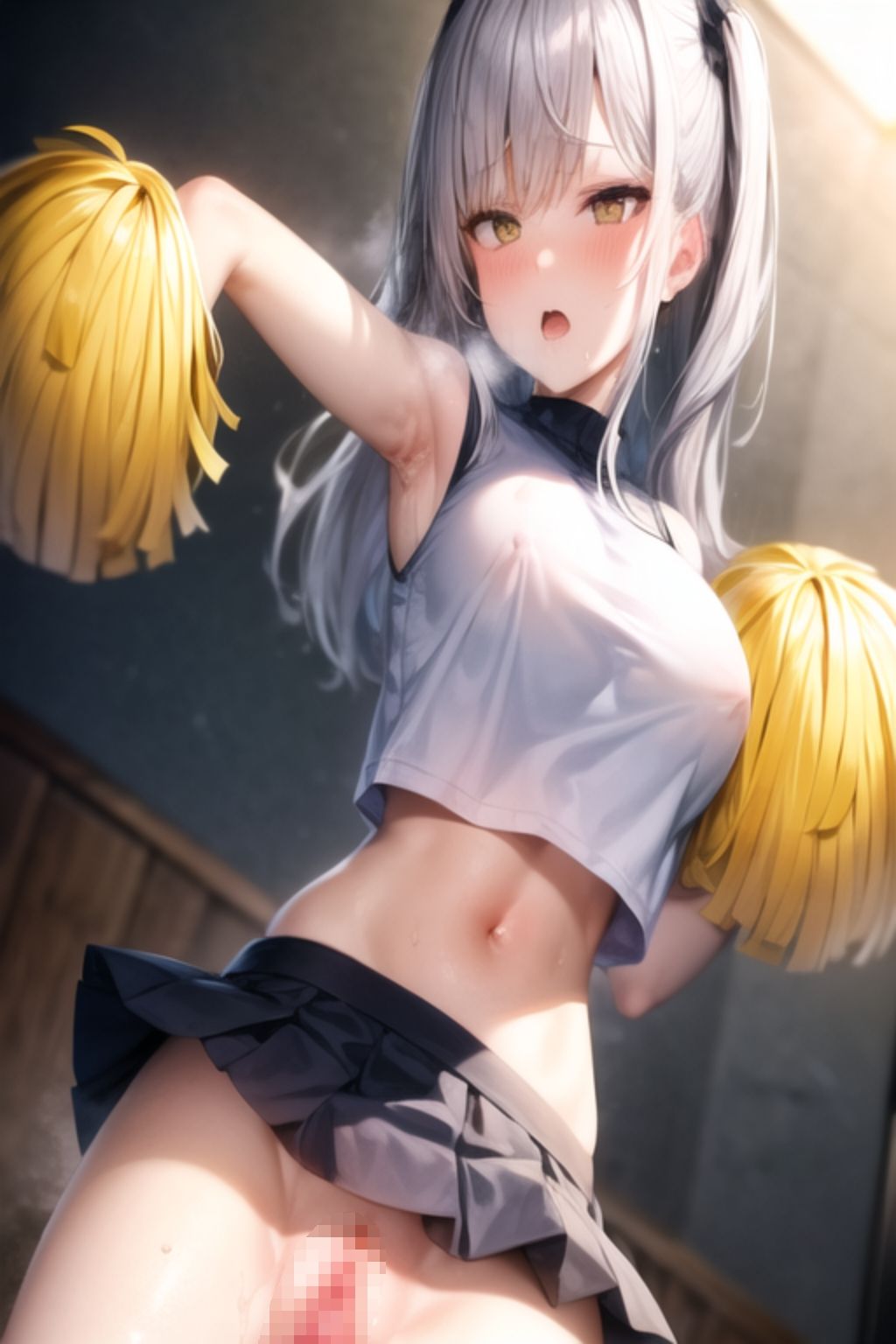 魅惑のポーズでお●んこ見せつけて誘惑してくる銀髪美少女