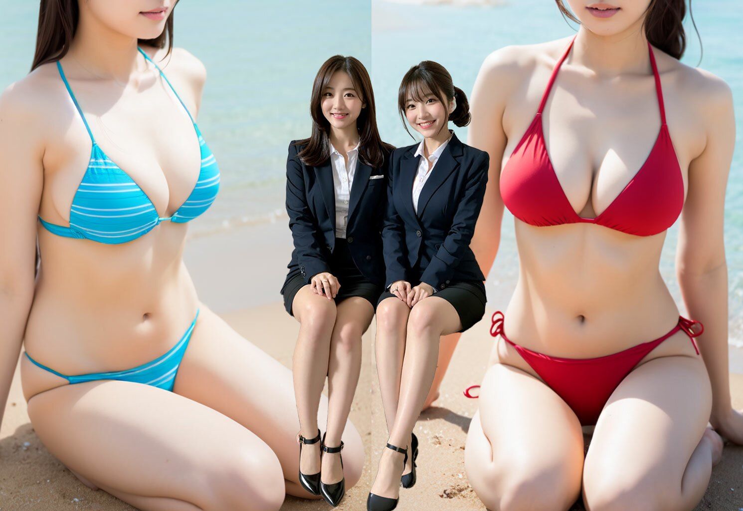 サンプル画像1:【お友達の水着姿】いつも一緒に働いているOL女子社員たちのプライベート(リアル日替わりさん) [d_288238]