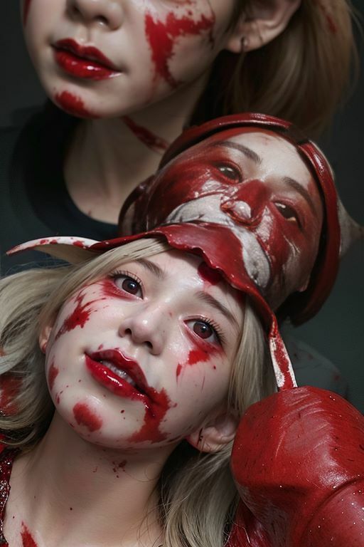 サンプル画像2:血花の舞: 狂気と美の対決 – AIが織りなす、現実を超えた女神たちの戦場(nico bassの世界) [d_288659]