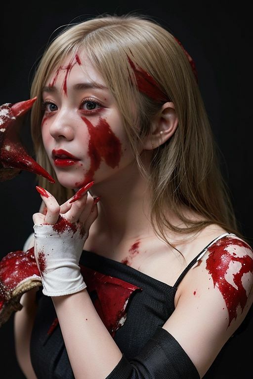 サンプル画像5:血花の舞: 狂気と美の対決 – AIが織りなす、現実を超えた女神たちの戦場(nico bassの世界) [d_288659]