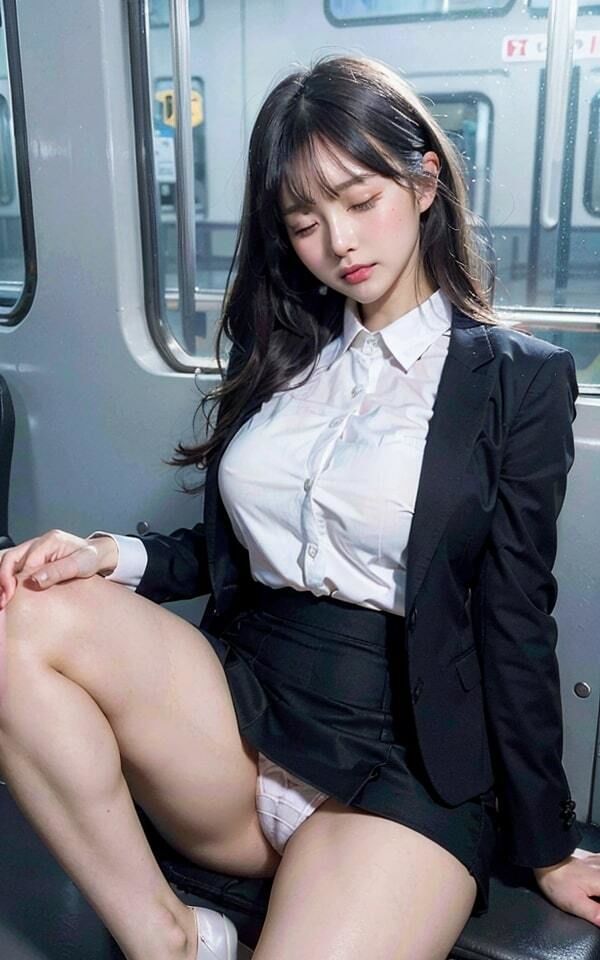 サンプル画像4:【AIグラビア】【200枚Over】電車内で無防備に寝ちゃった美女 vol.1(AIby) [d_288709]