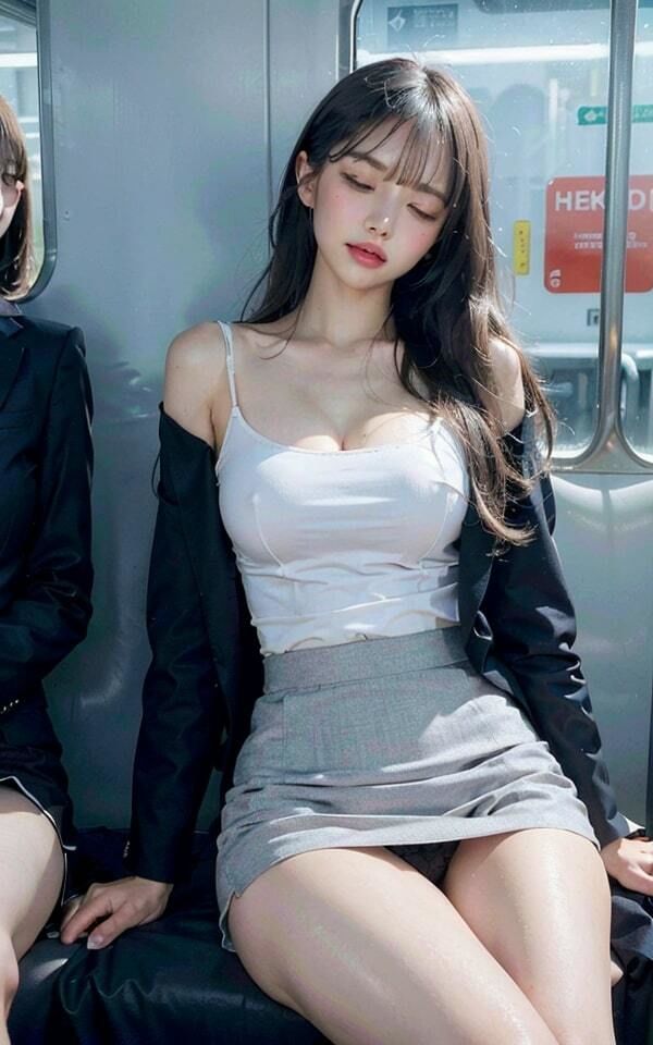 サンプル画像5:【AIグラビア】【200枚Over】電車内で無防備に寝ちゃった美女 vol.1(AIby) [d_288709]