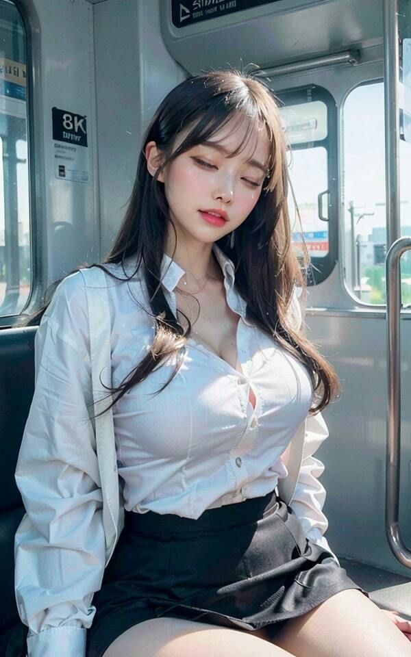 サンプル画像6:【AIグラビア】【200枚Over】電車内で無防備に寝ちゃった美女 vol.1(AIby) [d_288709]