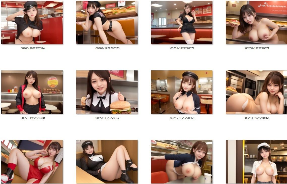 サンプル画像2:ハンバーガーショップの女性のヌードCG集 AI生成(宿題見せて) [d_288970]