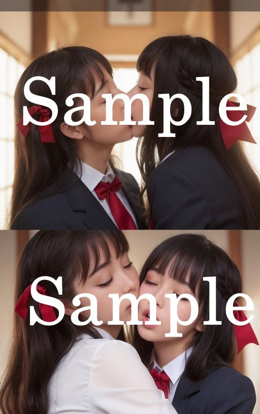 サンプル画像4:女子校生 百合キス 【AIアートイラスト集】(ふぇち職人) [d_289588]