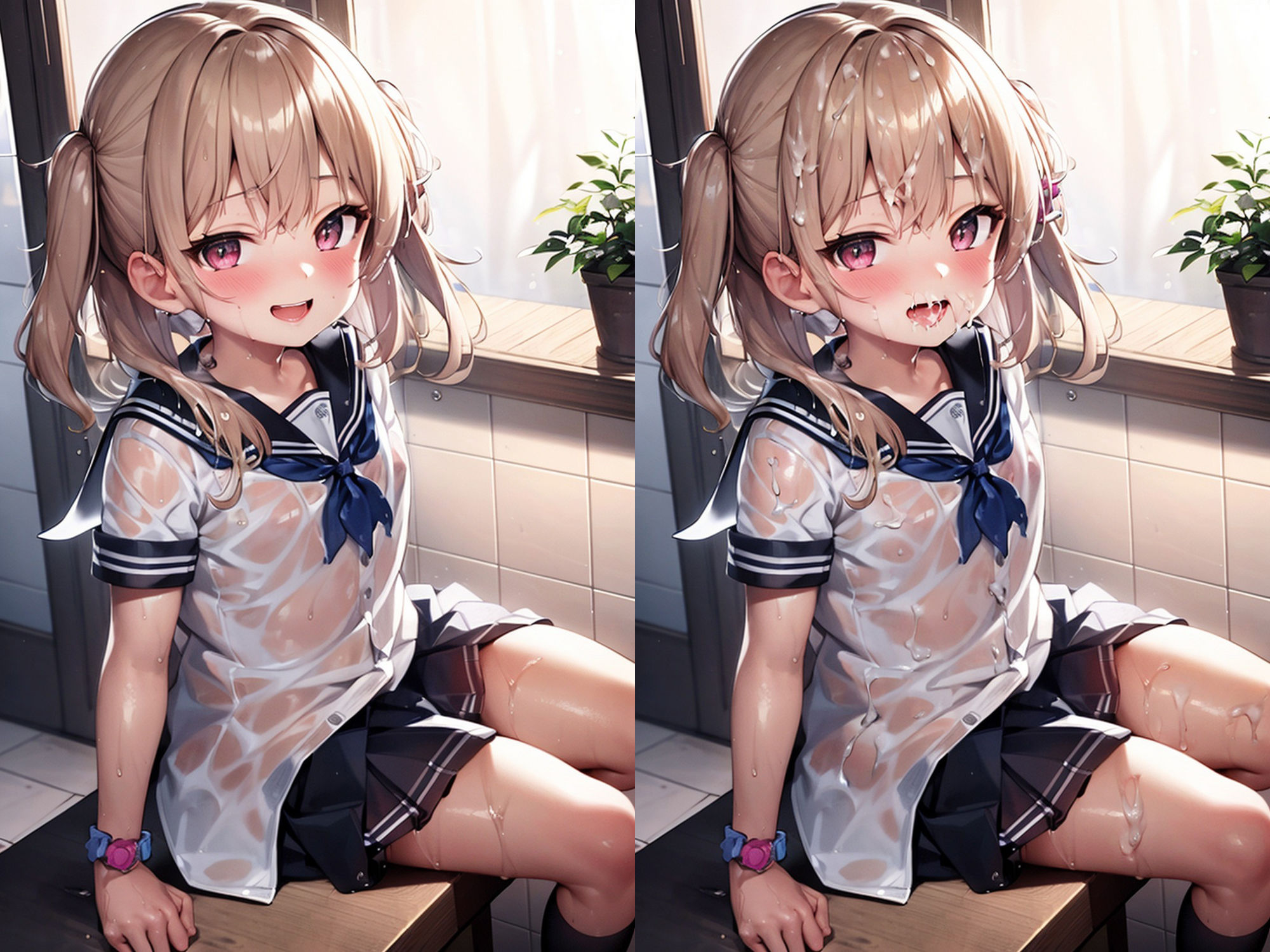 サンプル画像1:ずぶ濡れ制服少女にぶっかける(AI画像館) [d_289642]