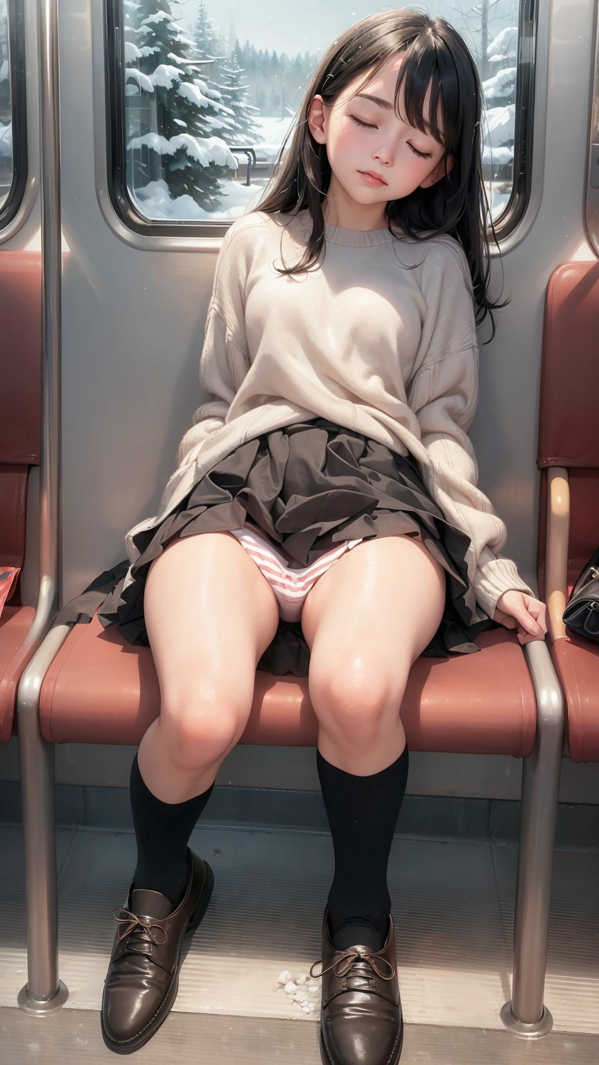 電車で寝てしまった少女のパンツを楽しむためのイラスト集