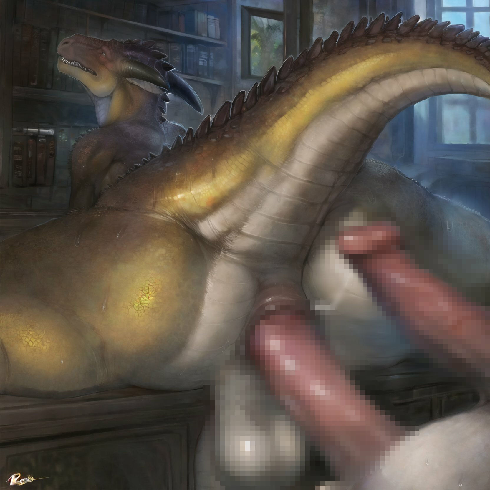 サンプル画像2:ゲイのドラゴン・恐竜・ワニのアナル交尾イラスト(luffy-kemono) [d_290353]