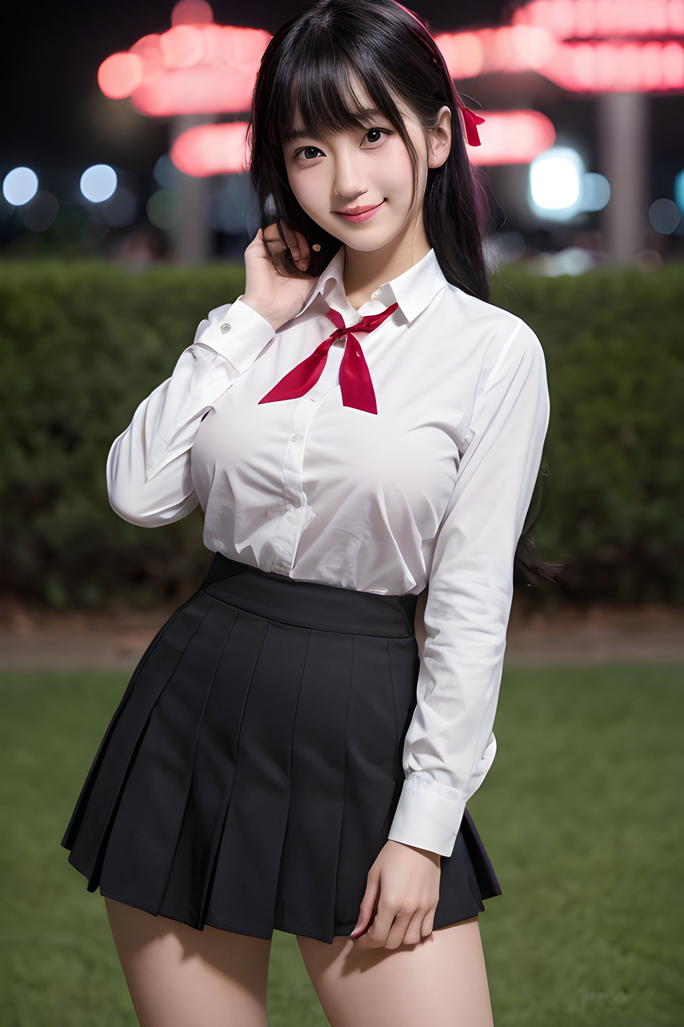 サンプル画像3:夜の公園、女子校生達は露出がしたい。(夢見るAI堂) [d_290363]