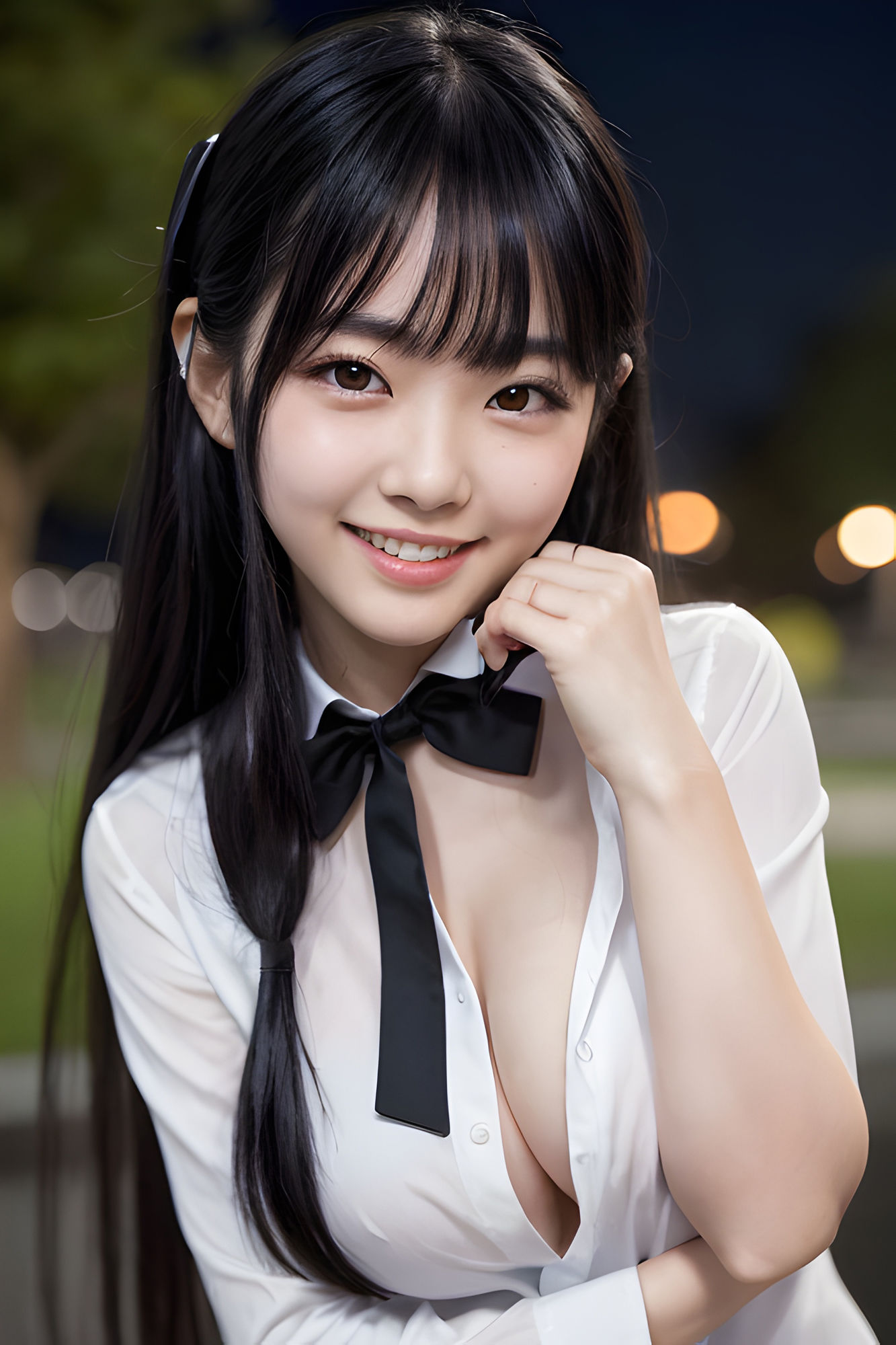 サンプル画像6:夜の公園、女子校生達は露出がしたい。(夢見るAI堂) [d_290363]