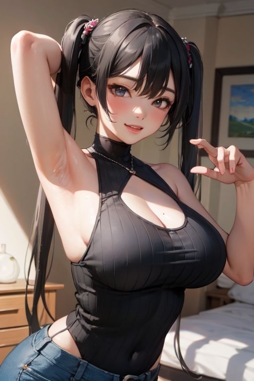 サンプル画像5:ノースリーブ腋見せまとめ（AI生成）（基本29枚＋腋毛差分29枚）(@henry336) [d_290486]