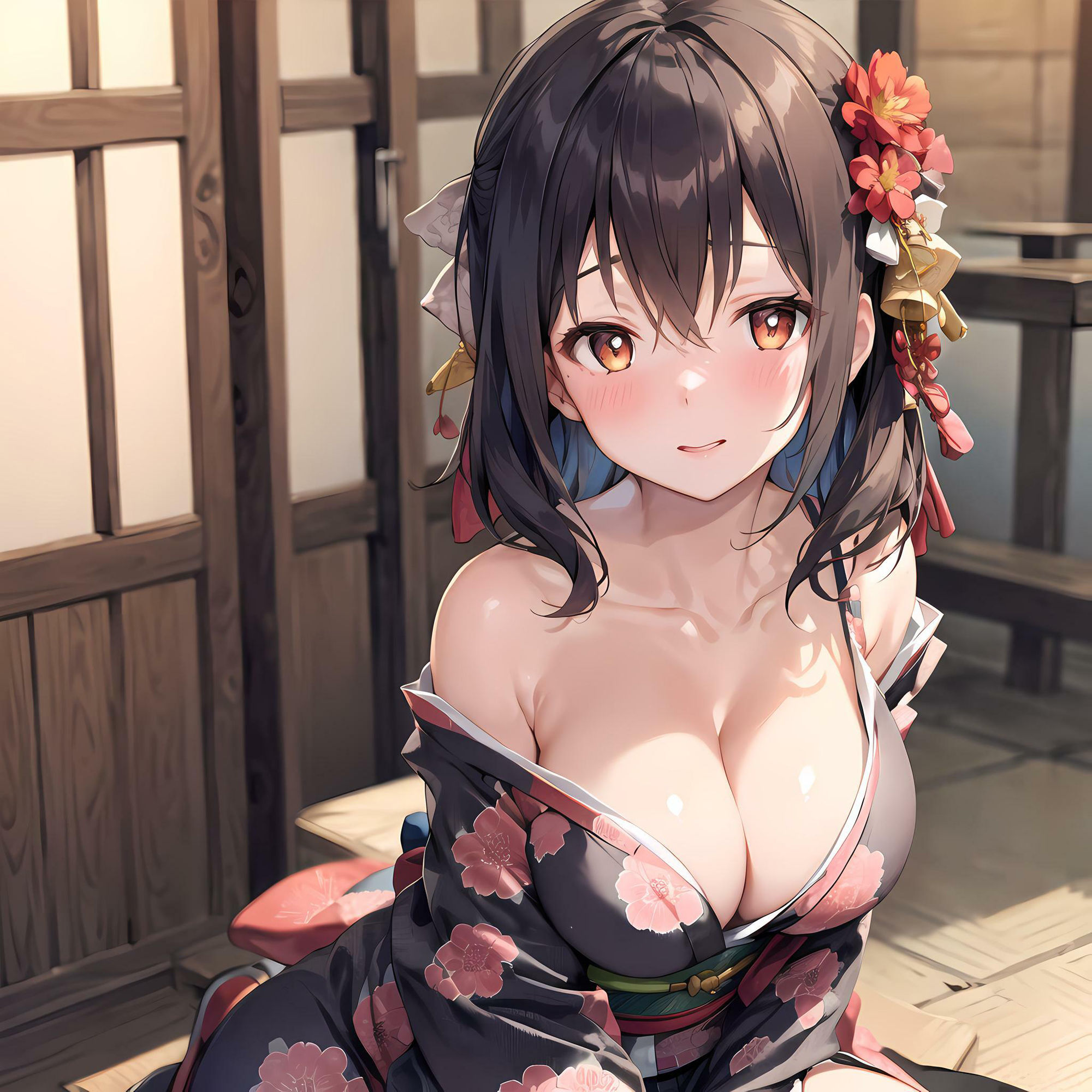 サンプル画像3:和服フェチ 谷間全開メス顔な和服娘の騎乗位中出し編(フェチ工房) [d_290597]