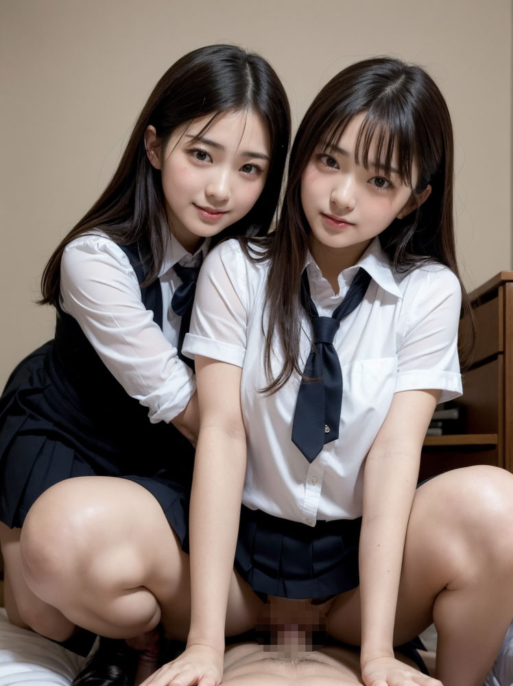 女子校生ハーレム3P！深夜のホテルでセックスしまくり♪【超リアルCG集】