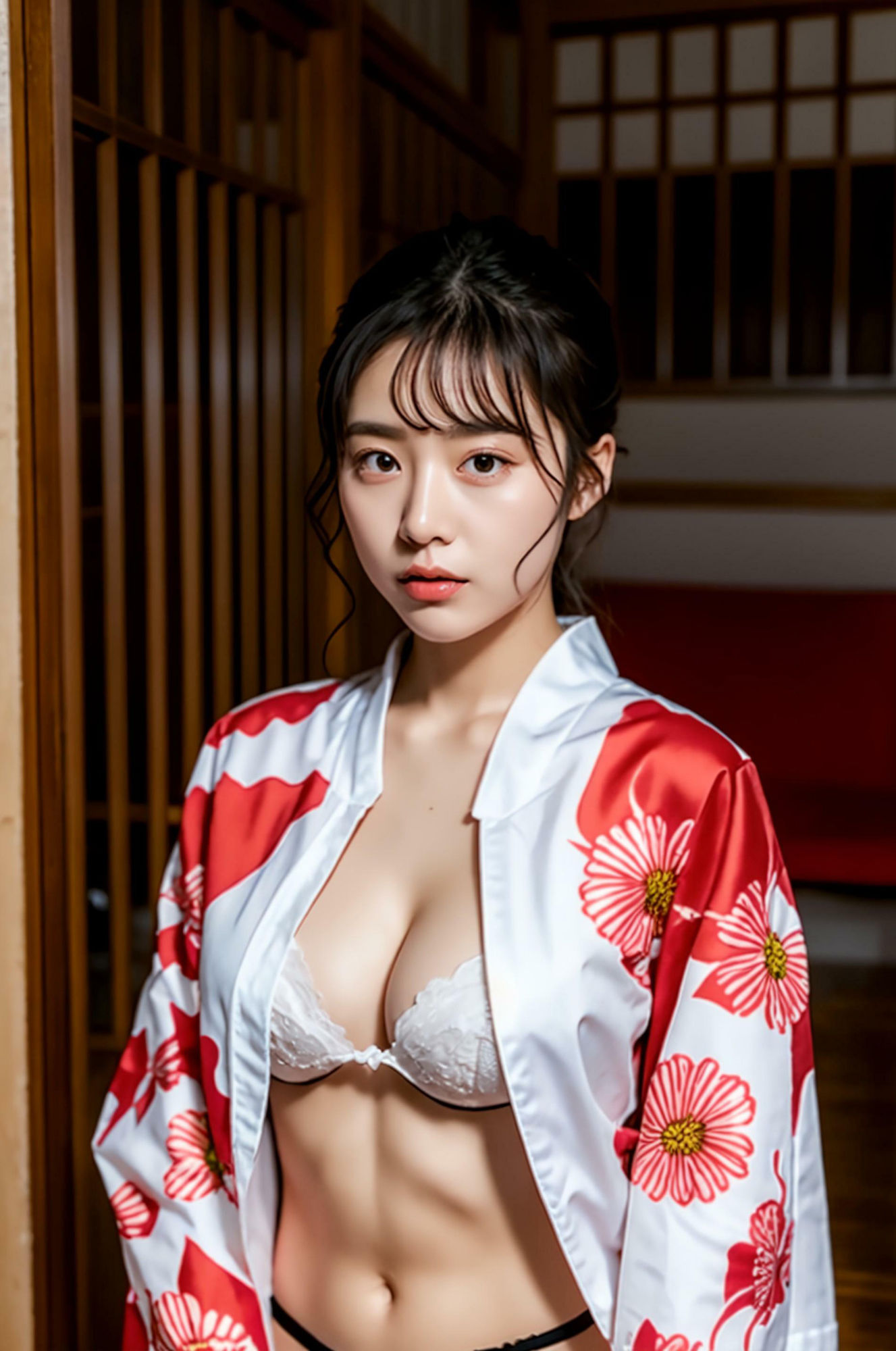 サンプル画像5:暑すぎてどんどんはだける浴衣美人 〜妄想AI美女イラスト集vol.12 浴衣 和服 満載〜(妄想グラビア出版) [d_290666]