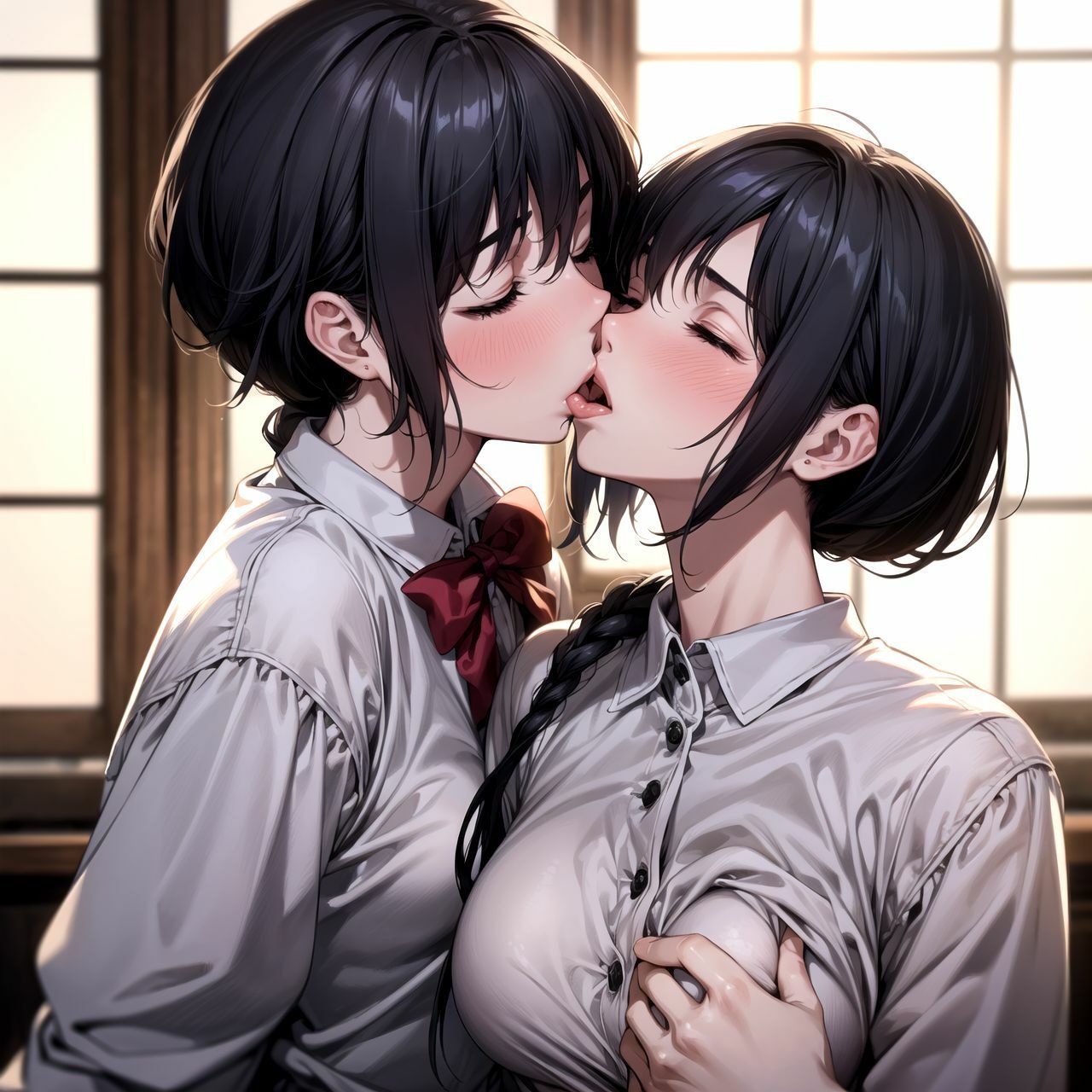 サンプル画像1:【百合】女子校生がキスするイラスト集(秋野美女研究所) [d_291011]
