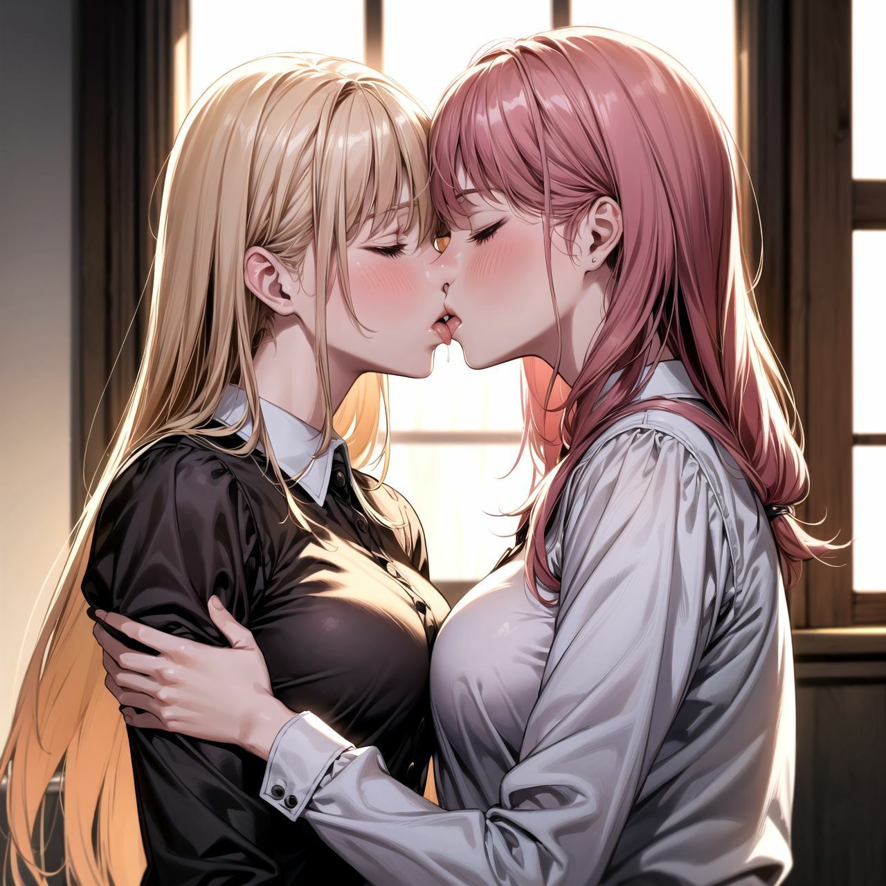 サンプル画像2:【百合】女子校生がキスするイラスト集(秋野美女研究所) [d_291011]