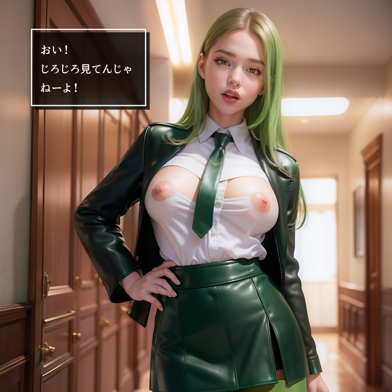 サンプル画像2:【私立フェムドム女子学園】男子生徒は僕一人・ムチムチな体にピチピチのレザー制服を着た女子校生(M男出版) [d_291432]