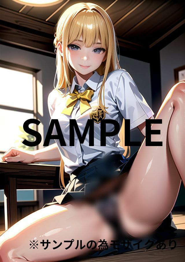 サンプル画像1:M字開脚した金髪JK(彩風  咲) [d_291631]