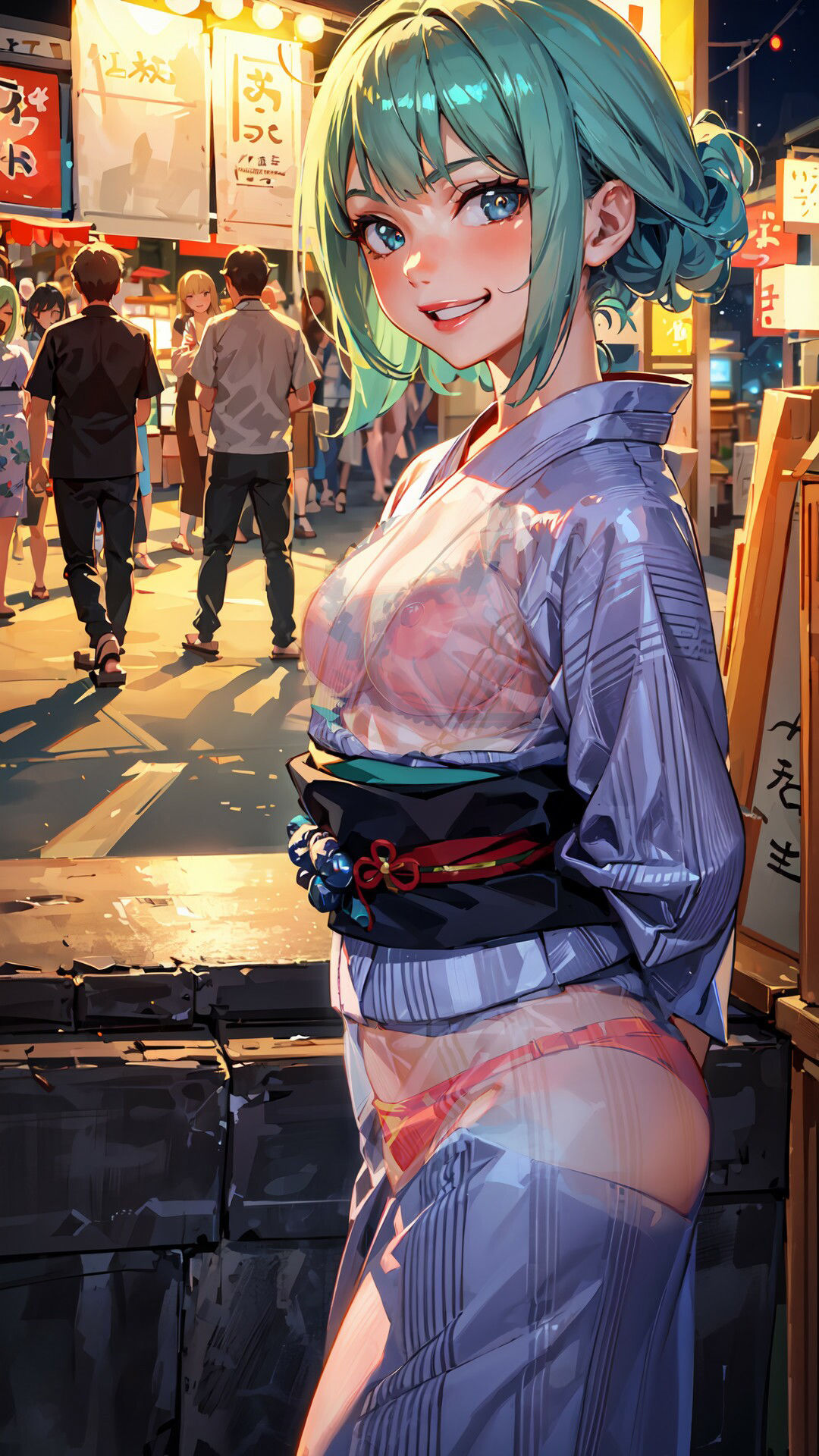 サンプル画像4:【基本31枚＋差分3パターン】下着とおっぱいを透視！ 夏祭り・浴衣の同級生編(金柑ファーム) [d_292329]