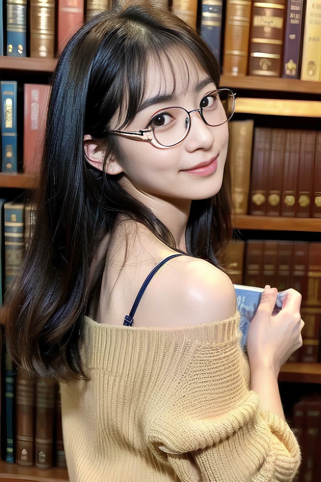 サンプル画像1:図書館での秘め事(AI Factory) [d_292380]