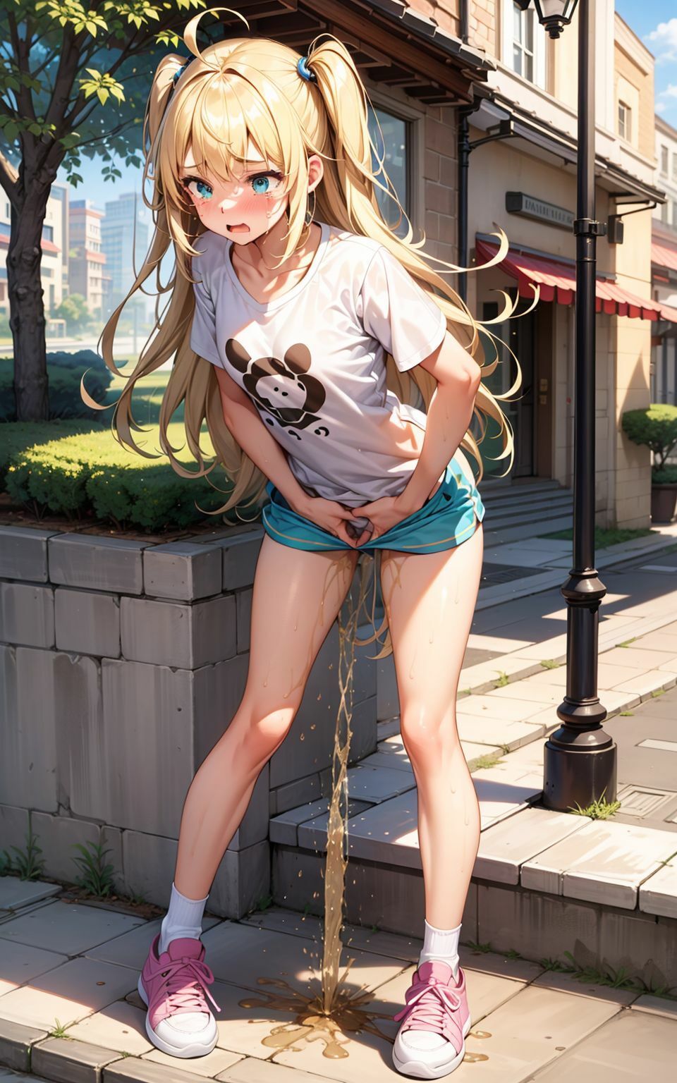 サンプル画像2:美少女が外でお漏らしして恥ずかしがっているイラスト集(kaimei) [d_292915]