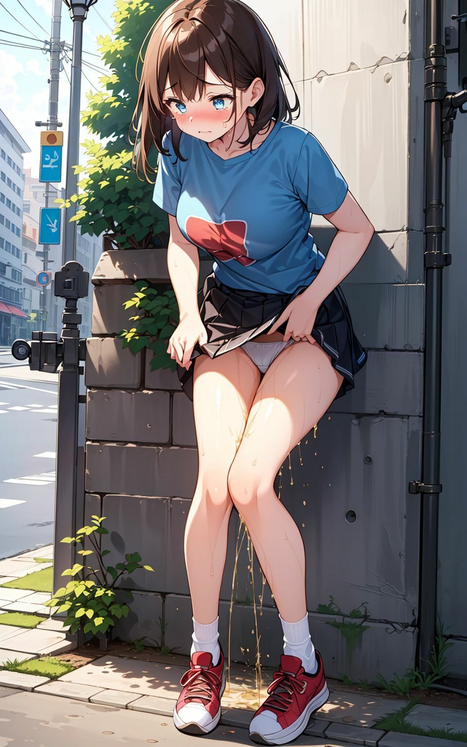 サンプル画像4:美少女が外でお漏らしして恥ずかしがっているイラスト集(kaimei) [d_292915]