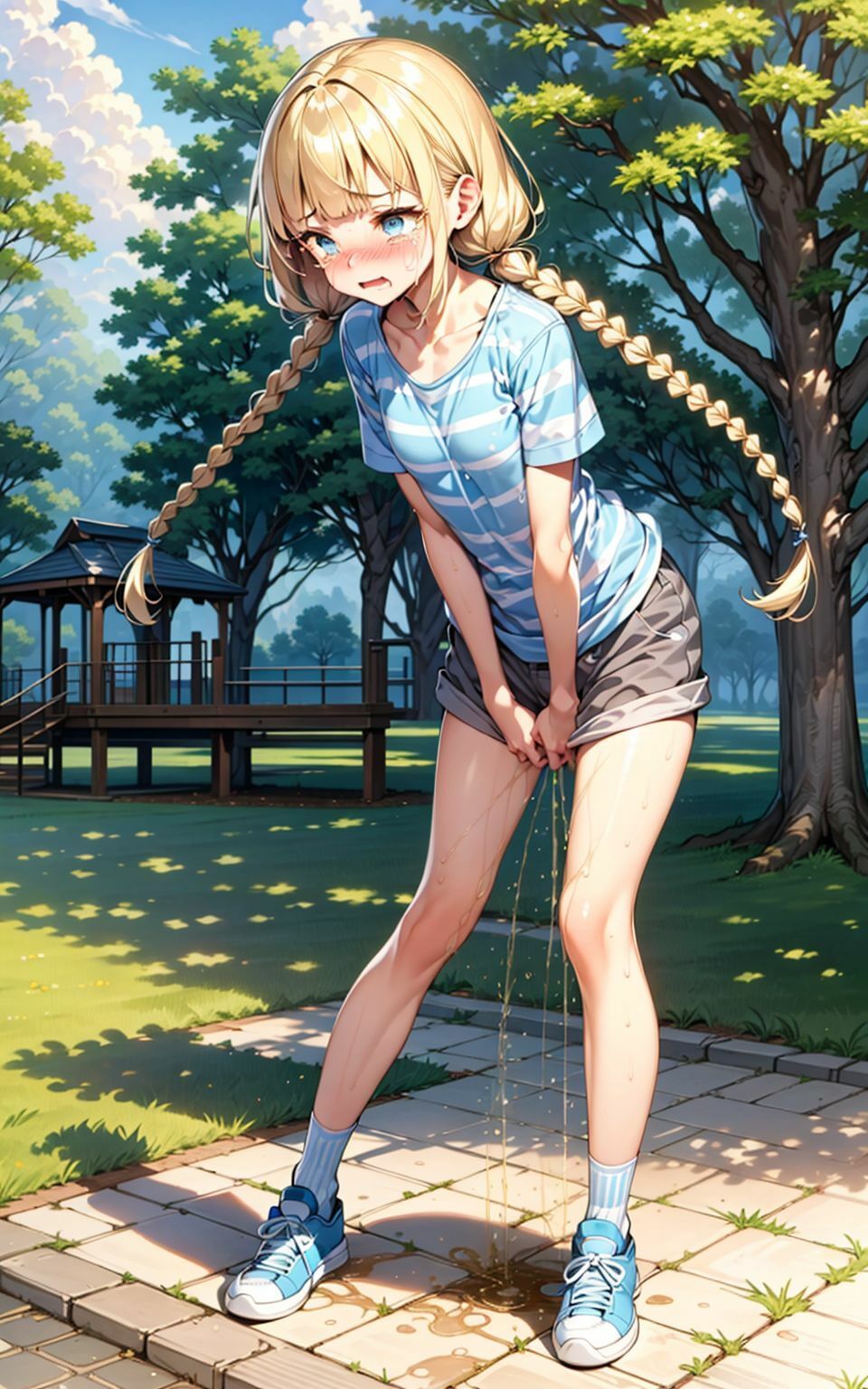 美少女が外でお漏らしして恥ずかしがっているイラスト集