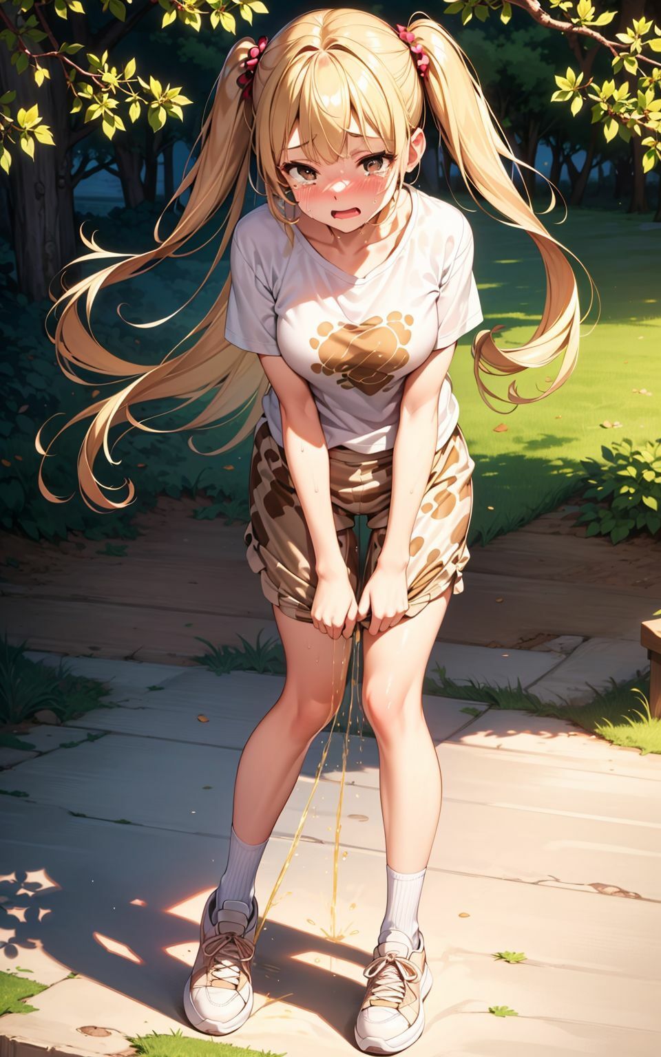 美少女が外でお漏らしして恥ずかしがっているイラスト集