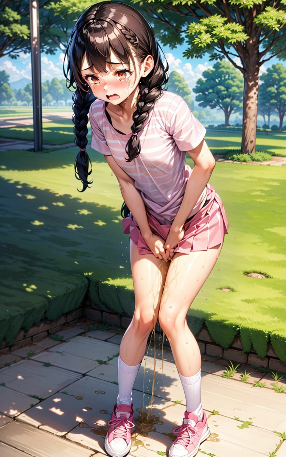 美少女が外でお漏らしして恥ずかしがっているイラスト集