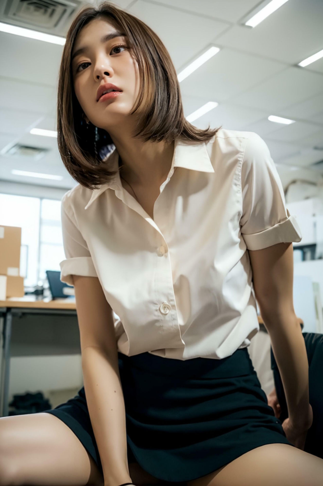 サンプル画像6:ミニスカOL Sな顔・Mな顔 〜妄想AI美女イラスト集vol.14 スーツ スカート パンチラ 満載〜(妄想グラビア出版) [d_292964]