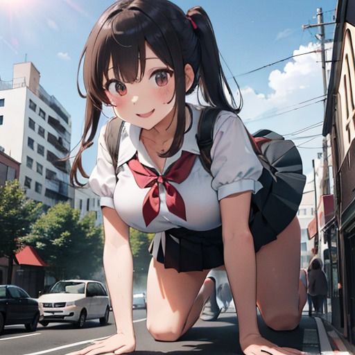 サンプル画像2:巨女JK麗華〜巨女JKちゃんと登校して下からパンツを見る話〜(ふけや) [d_293510]