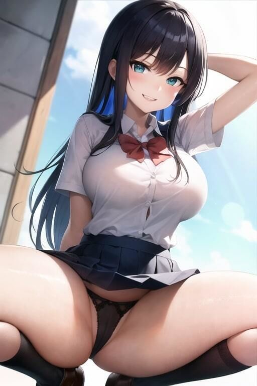 サンプル画像4:巨乳制服しゃがみパンツ(ケンドリックAI studio) [d_293933]