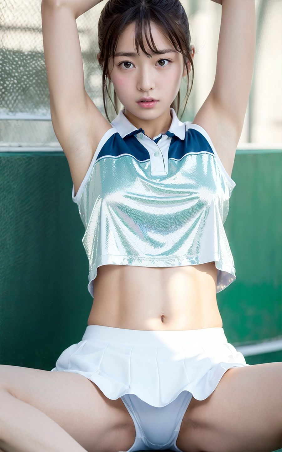 サンプル画像2:超高画質なコスプレ着エロ！テニス部員・ナース・メイド【AI美女・美少女グラビア写真集】(愛の女神) [d_294054]