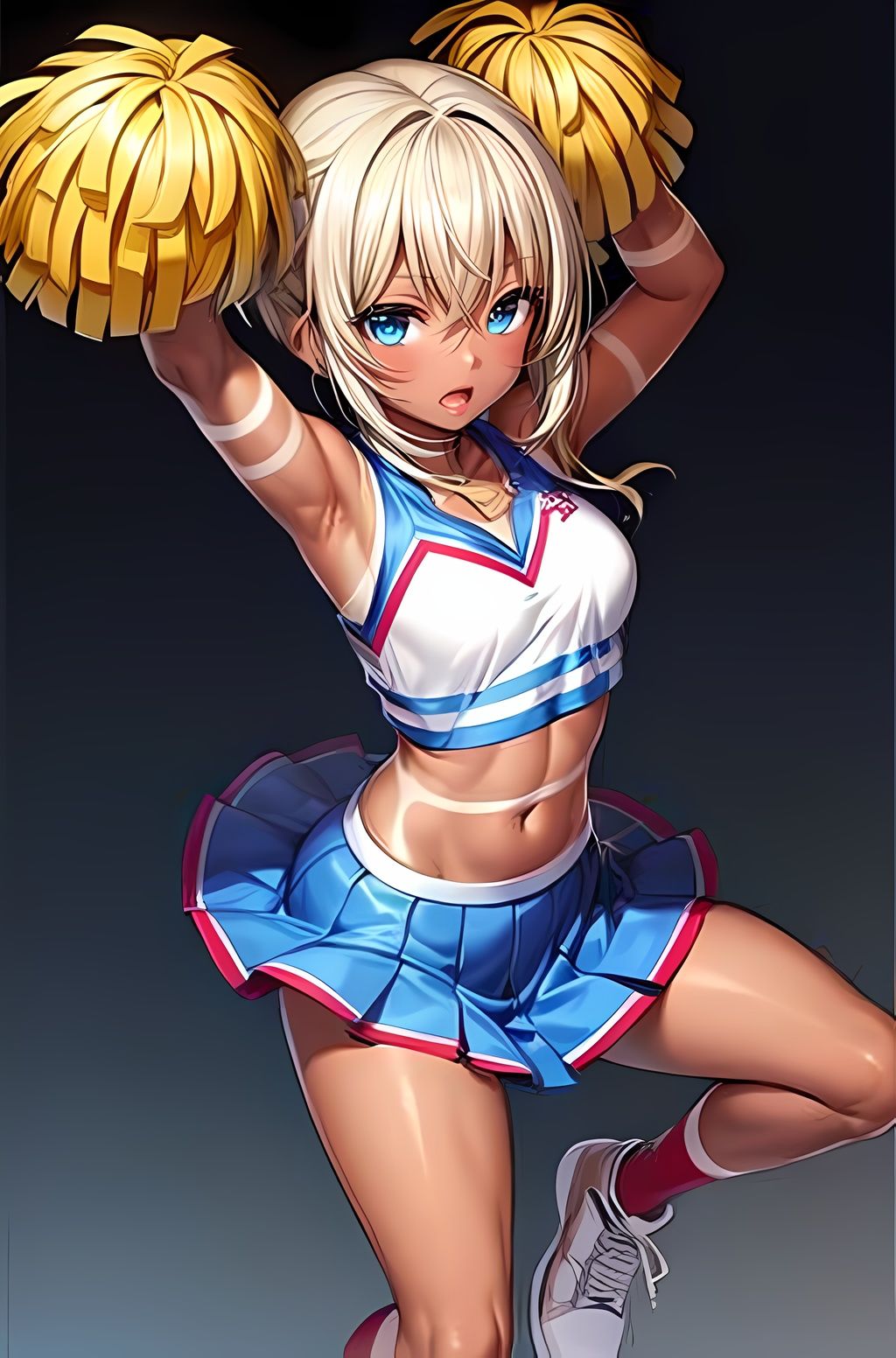 サンプル画像2:校舎のシルエットに映る瞬間: 金髪の黒ギャル、スポーツと校舎の間で(nico bassの世界) [d_294329]