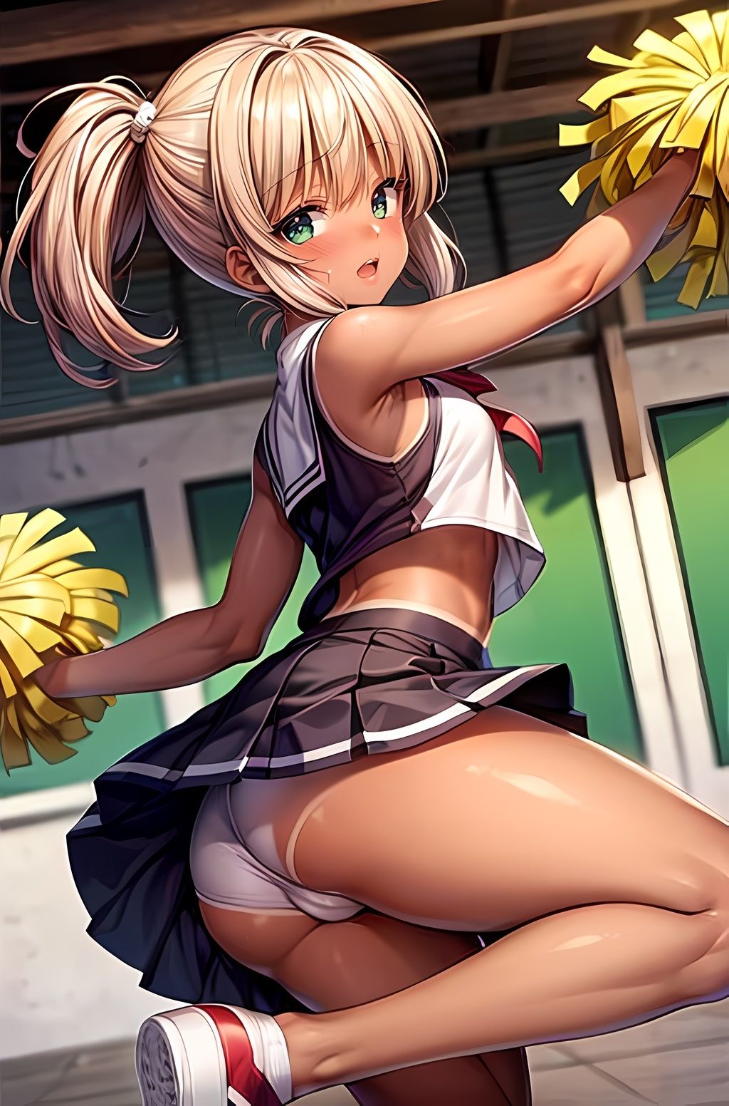 サンプル画像6:校舎のシルエットに映る瞬間: 金髪の黒ギャル、スポーツと校舎の間で(nico bassの世界) [d_294329]